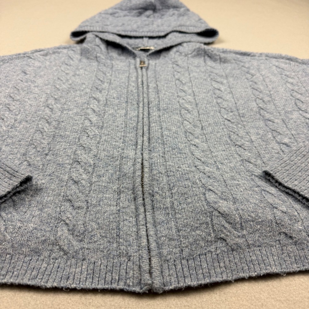 American Eagle Womens Large Blue Cable Knit Soft Full Zip Hoodie Sweater Cropped - Picture 2 of 10